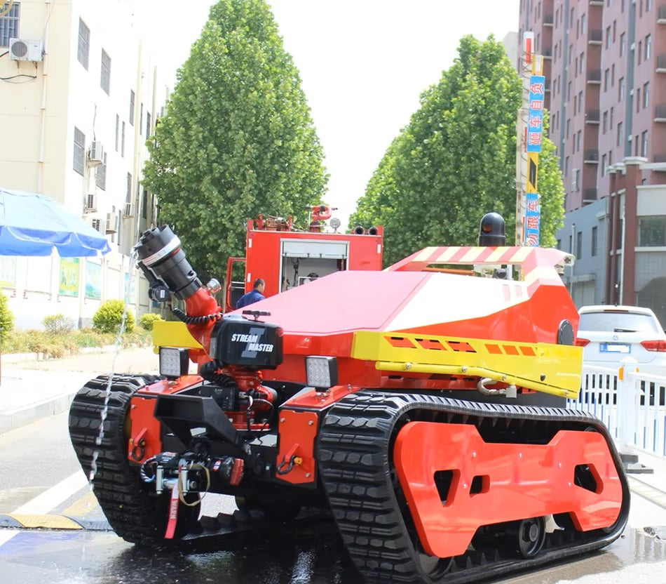 Perfect Fuel Power and Hydraulic System Long Distance Transportation Rubber Tracks Chassis Robot for Fire-fighting