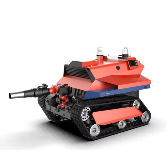 Automated FireFighting Crawler Robot with Robust Rubber Tracks for Tough Terrains